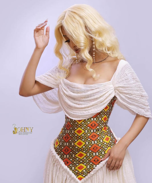 Habesha Dress - Ethiopian Kemis - Green Tibeb Embroidery