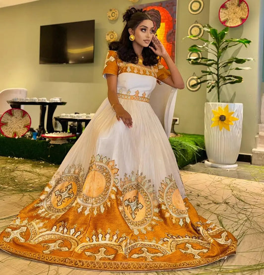 Elegant Ethiopian Dress - Habesha Kemis - Gondar Embroidery