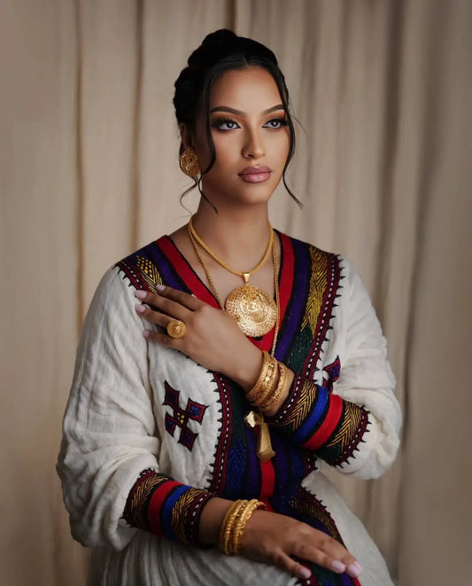 Elegant Ethiopian Dress - Habesha Kemis - Gondar Embroidery