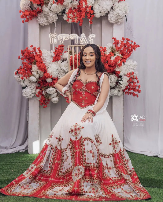 Elegant Ethiopian Dress - Habesha Kemis - Gondar Embroidery