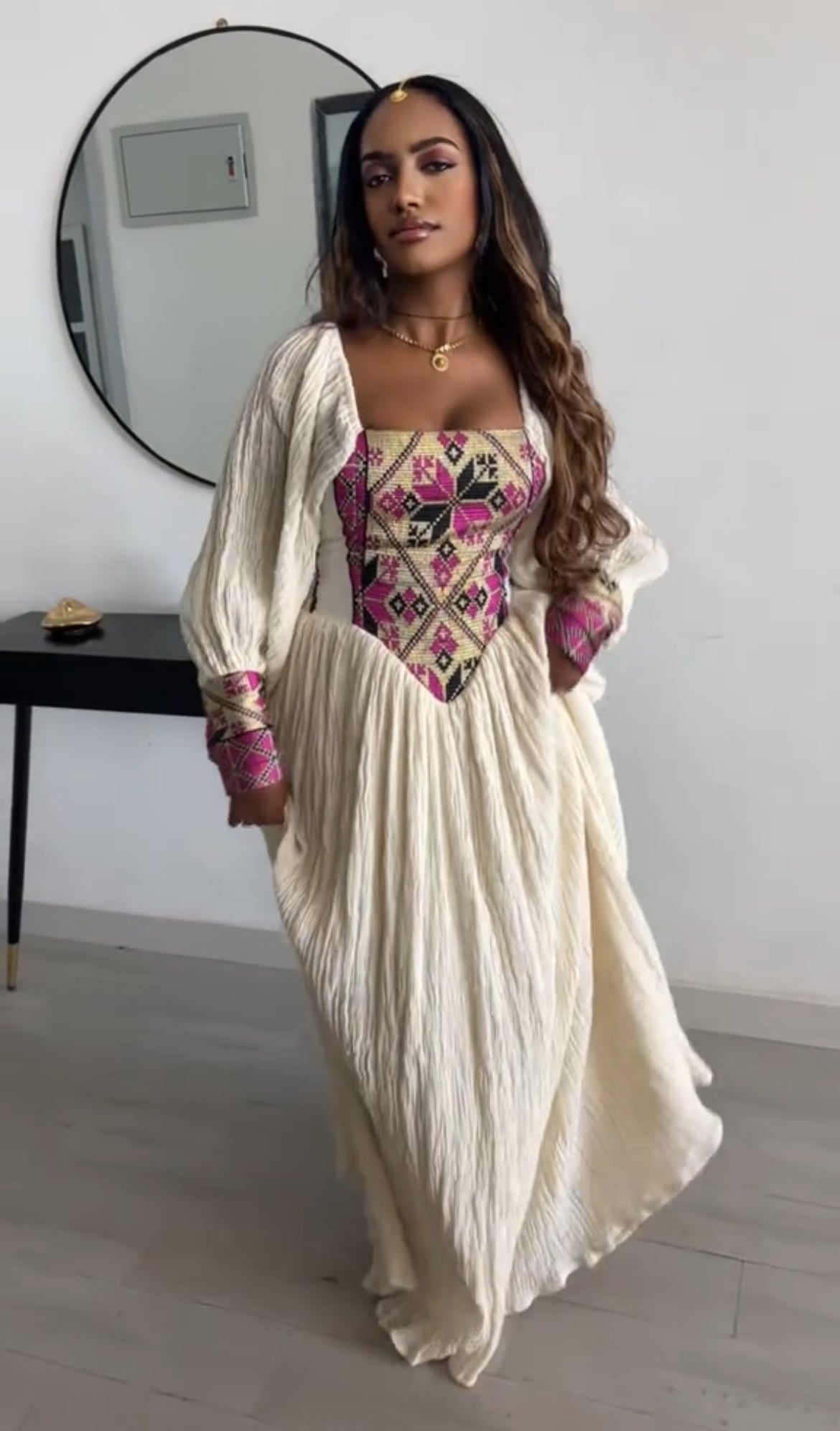 Beautiful Red corset-style bodice Ethiopian Dress - Colorful Pattern Habesha Zuria Bezawit