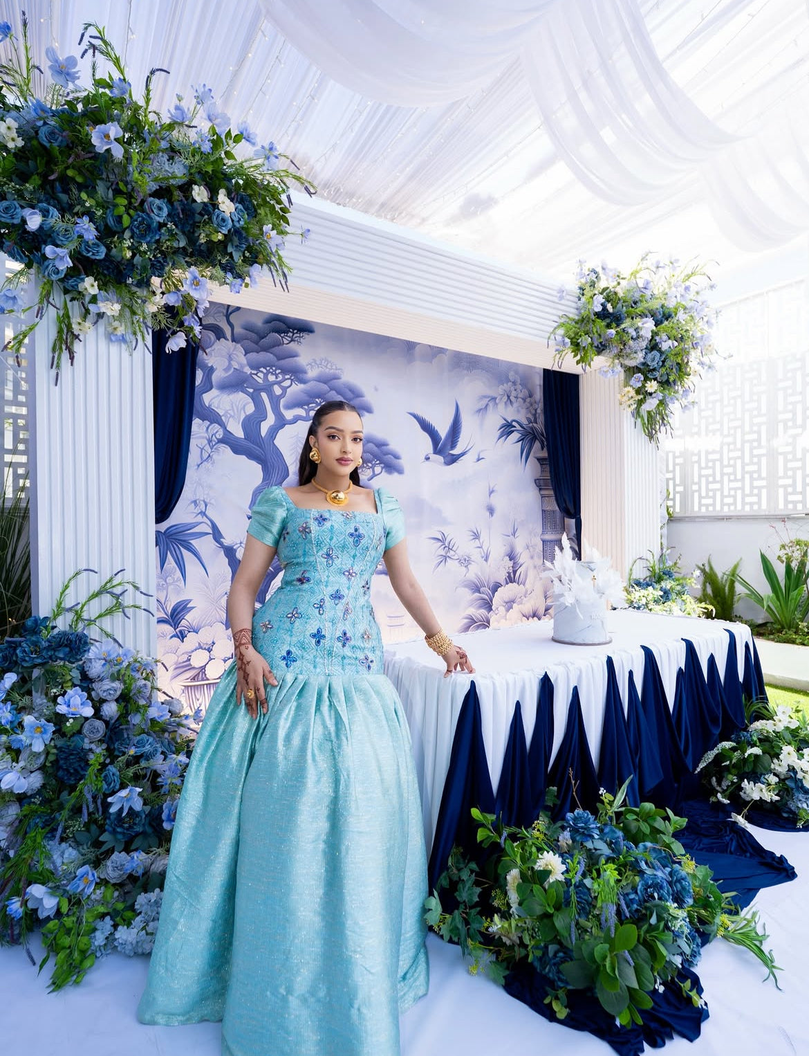 Elegant Light Blue Habesha Dress – Traditional Habesha Kemis Inspired Ethiopian Dress