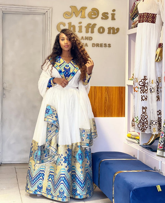Elegant Habesha Dress - Handwoven Ethiopian Dress - Weddings & Events