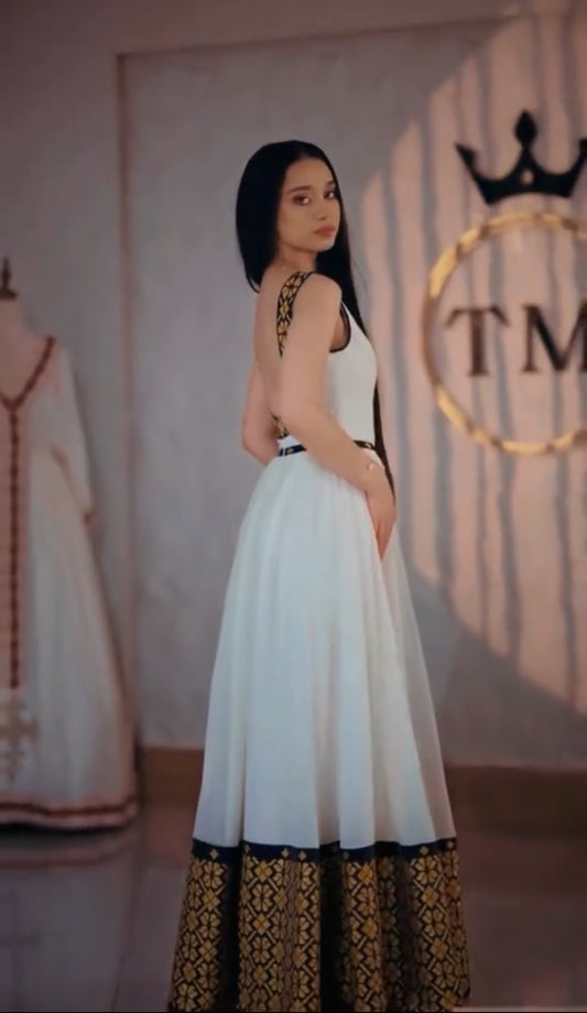 Modern Habesha Dress - Ethiopian Kemis - Green Tibeb Embroidery