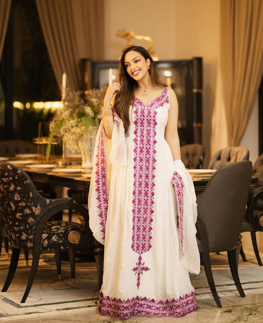 Habesha Dress - Elegant Ethiopian Kemis - Green Tibeb Design