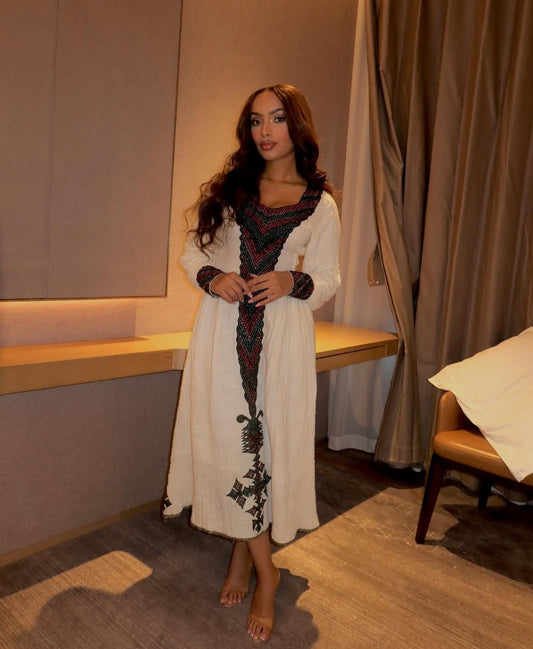 Elegant Habesha Dress - Traditional Ethiopian Kemis - Green Tibeb