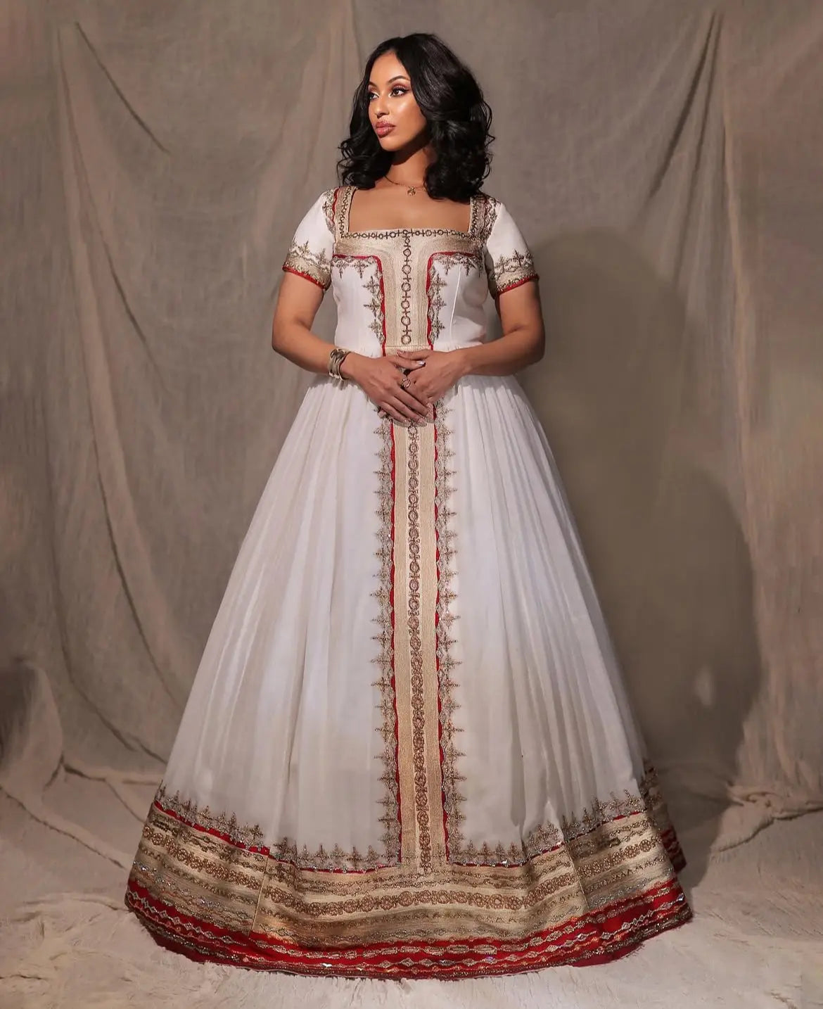 Graceful Habesha Wedding Dress in Blush with Golden Embroidery & Hand- Habesha Dresses Store Graceful Habesha Wedding Dress in Blush with Golden Embroidery & Hand- Habesha Dresses Store