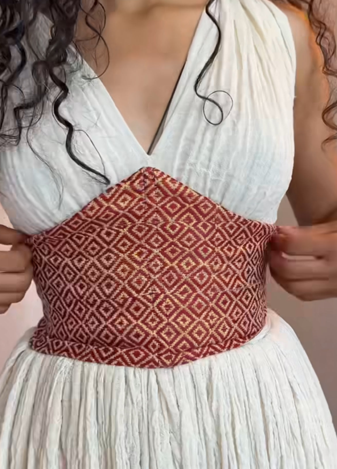 Beautiful Habesha Dress with Red Tibeb – Handwoven Ethiopian Traditional Dress for Women Bezawit