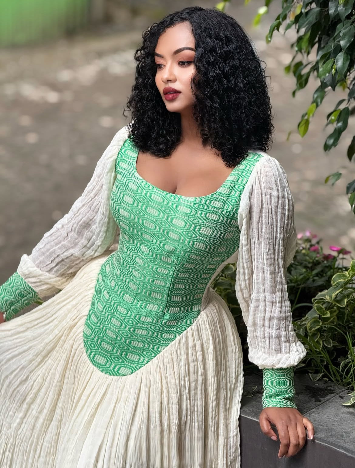 Simply Beautiful Green & White Corset style Habesha Dress