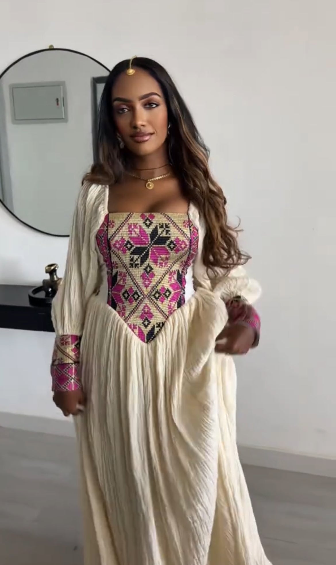 Beautiful Red corset-style bodice Ethiopian Dress - Colorful Pattern Habesha Zuria Bezawit