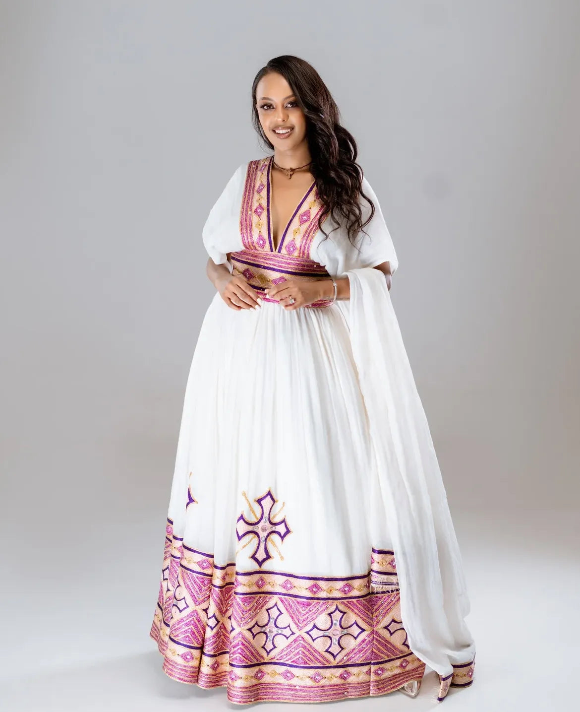 Simple Ethiopian Dress - Habesha Kemis - Tibeb Embroidery