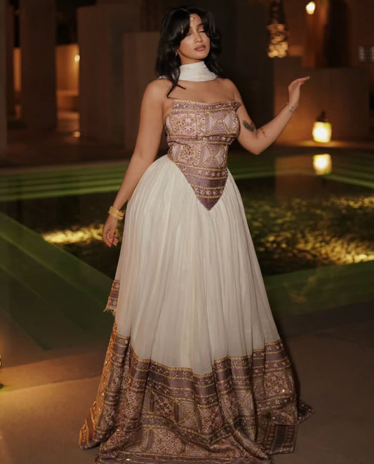 Simple & Elegant Ethiopian Habesha Dress – Traditional Habesha Kemis with Tibeb Embroidery My Store