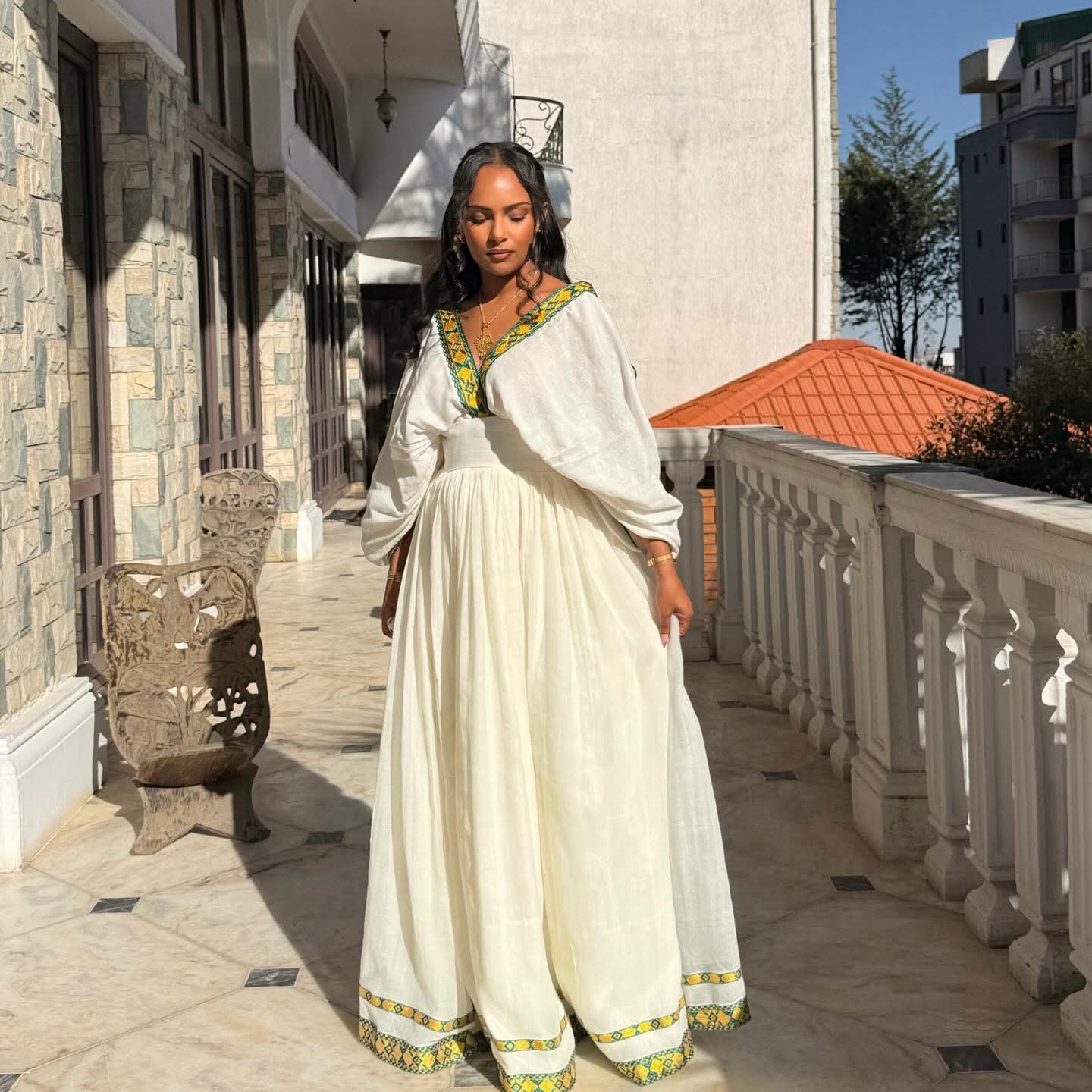 Tsehaye Mahari Green Ethiopian Traditional Dress – Menen Cotton Contem – Habesha Dress Store
