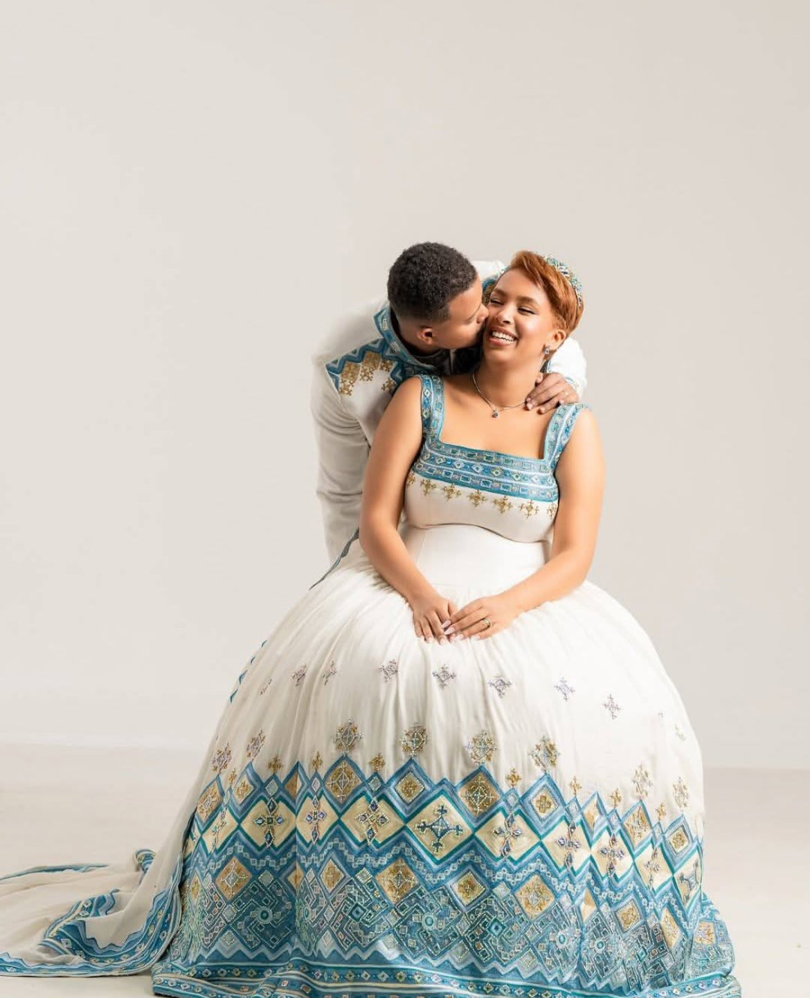 Habesha Couple Matching Outfit – Ethiopian & Eritrean Dress Set (Women’s Dress + Men’s Shirt + Pants) Habesha Dresses Store