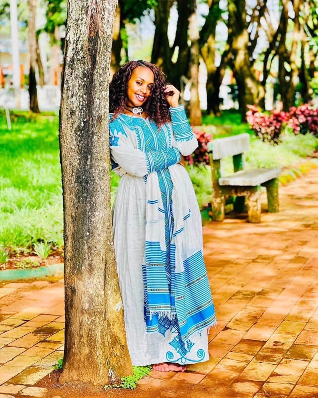 habesha bridesmaid dresses Royal Blue Wedding Dress showcasing exquisite blue embroidery flower Saylor Mini and short Color:CHOCOLATE
