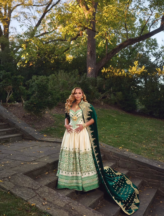 Green Habesha Wedding Dress from Our Ethiopian Store – Elegant Traditional Bridal Wear