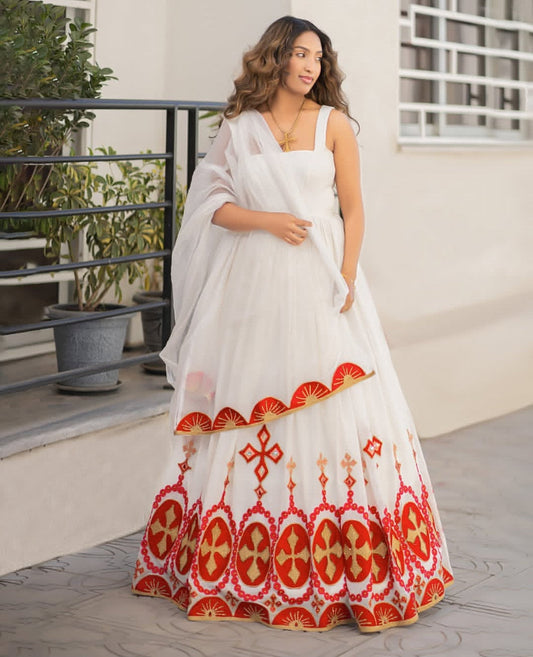 Custom Habesha Dress with Netela – Ethiopian Cultural Attire for Brides & Weddings Bezawit