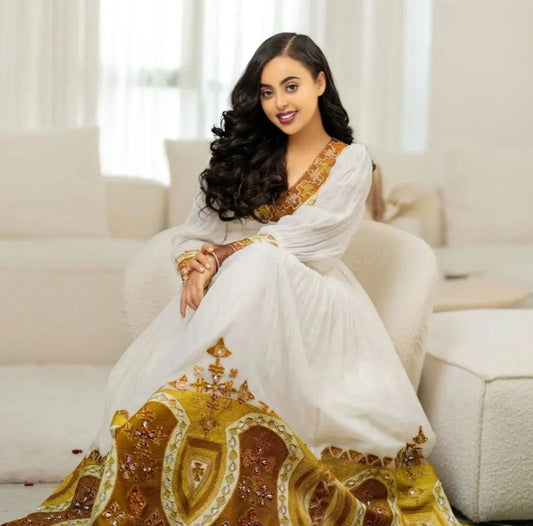 fabulous Traditional Ethiopian Dress for Weddings - Habesha Zuria with Netela Bezawit