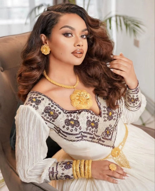 Handwoven White Habesha Zuria - Traditional Ethiopian Dress for Graduations Bezawit