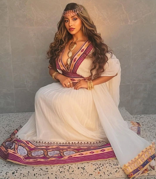 Stylish purple Habesha Dress - Traditional Ethiopian Kemis for Celebrations Bezawit