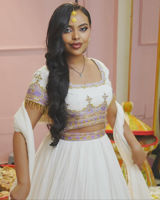 Stylish Modern Habesha Dress - Two-Piece Ethiopian Traditional Attire for Events Bezawit