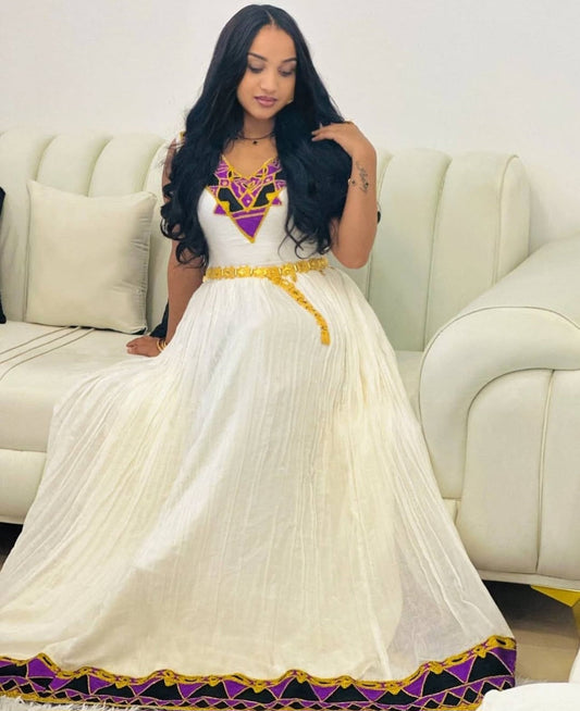 Lively Multi-Color Habesha Dress - Traditional Ethiopian Zuria for Festivals Bezawit