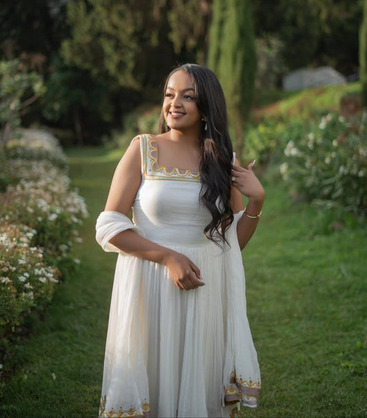 simple graduation Celebrations: White Habesha Dress for Outdoor Events Bezawit