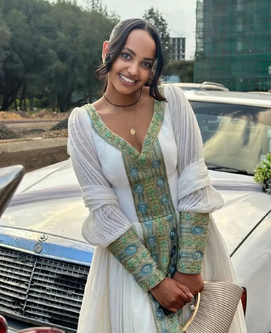 Modern Ethiopian Habesha Dress for Women - Contemporary Habesha Kemis Bezawit