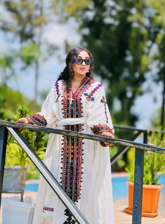 Handmade Gonder Fetel Habesha Dress - Traditional Ethiopian Timket Attire Bezawit