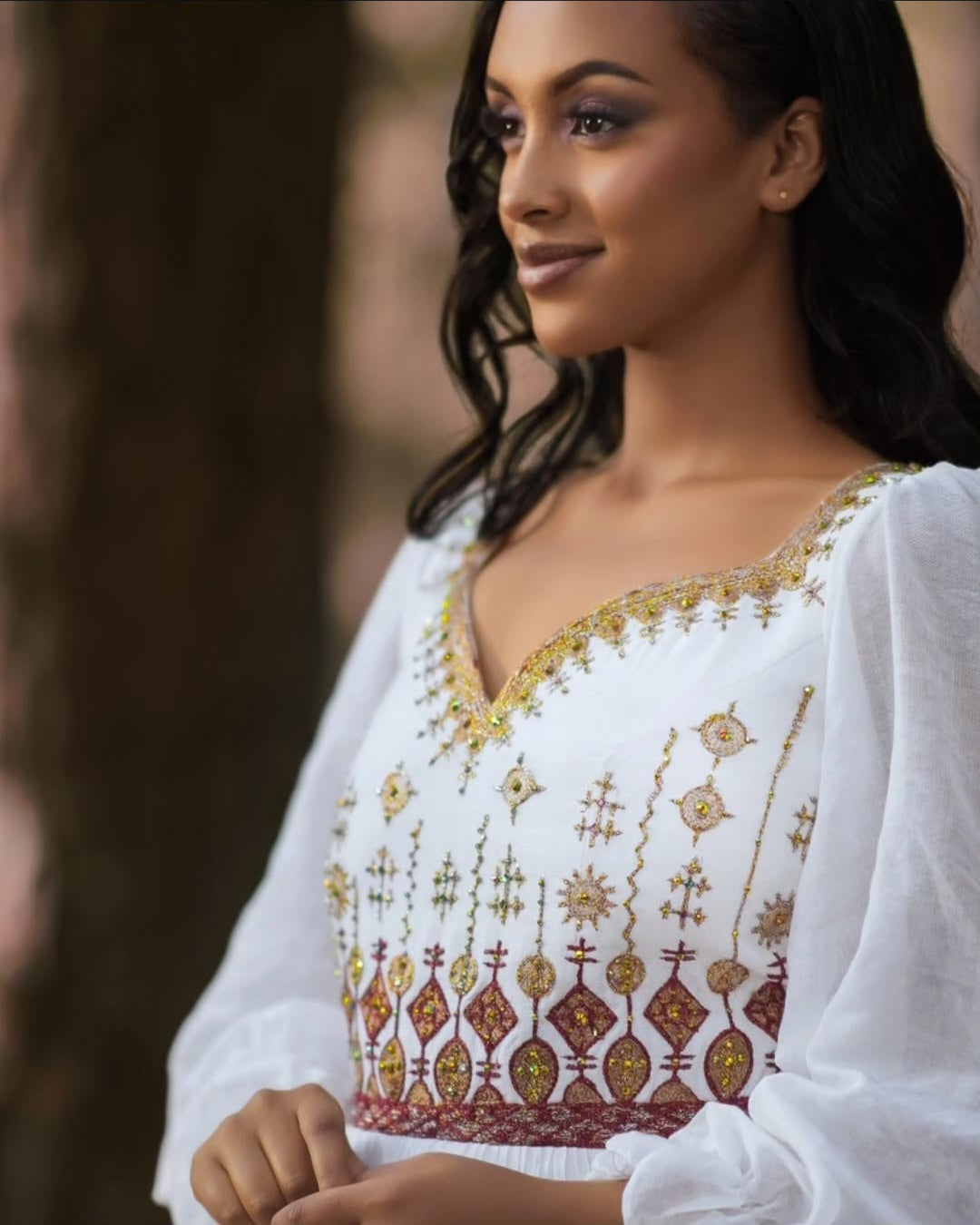Graceful White Zuria - Traditional Ethiopian Dress with Earthy Gold Embroidery Bezawit