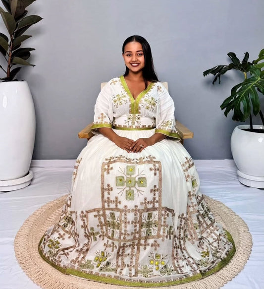 Serene Green & Weddings Dress - Ethiopian Kemis for Special Occasions Bezawit