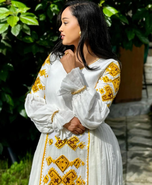 Habesha Dress - Elegant Ethiopian Yellow dress for Cultural Celebrations