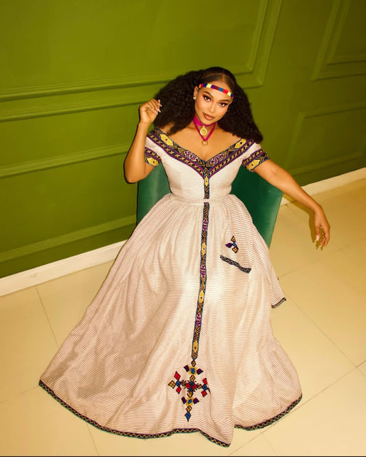 Eritrean Dress - Handwoven Cotton with unique Tilet for Special Event