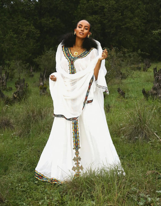 Eritrean Dress - Handwoven Cotton with Modern Tilet for Special Event