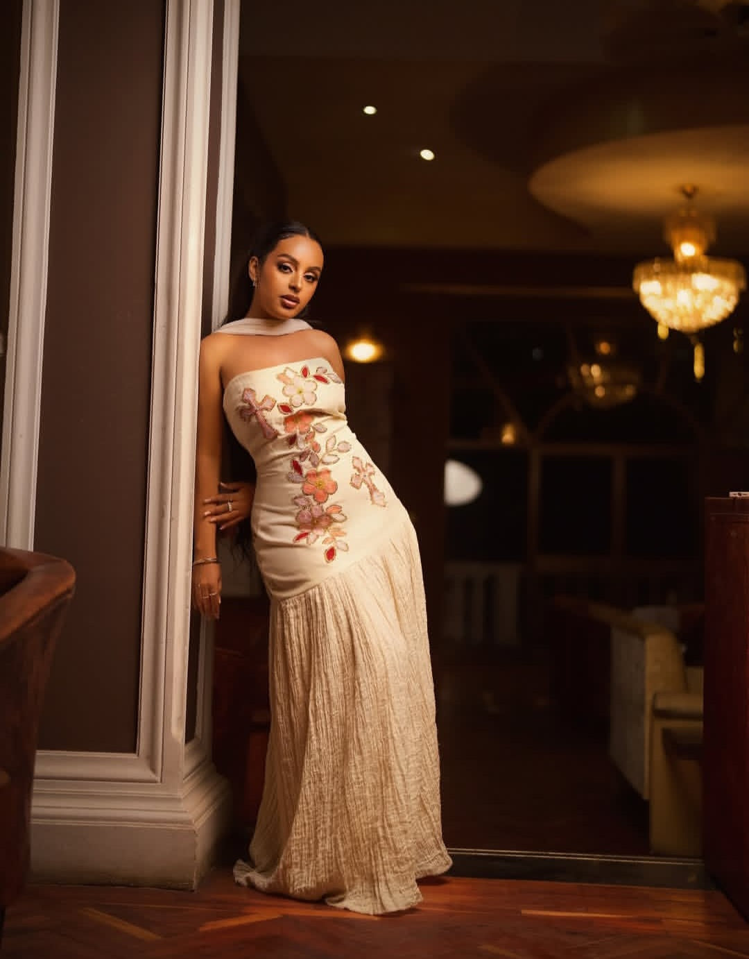 Habesha Dress - White with Subtle Gold Detail for Engagement