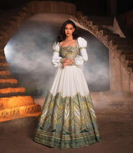 Habesha Dress - luxury Green habesha Wedding Attire with Gold Detailing