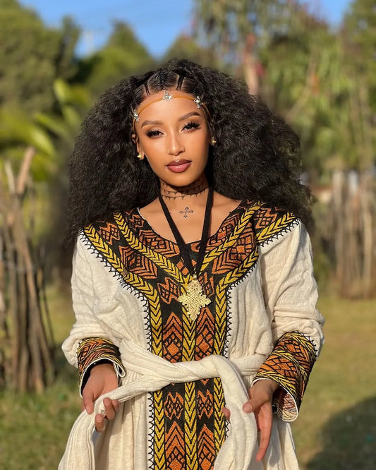 Elegant Ethiopian Dress - Habesha Kemis - Gondar Embroidery