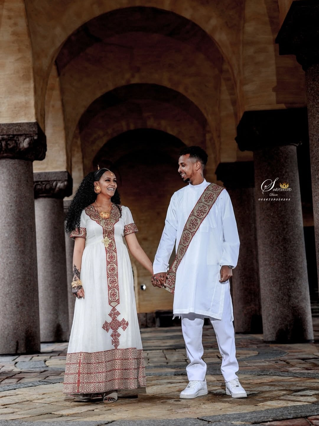 Red Matching Habesha Set – Elegant Ethiopian Couple Outfit for Cultural Celebrations and Special Occasions