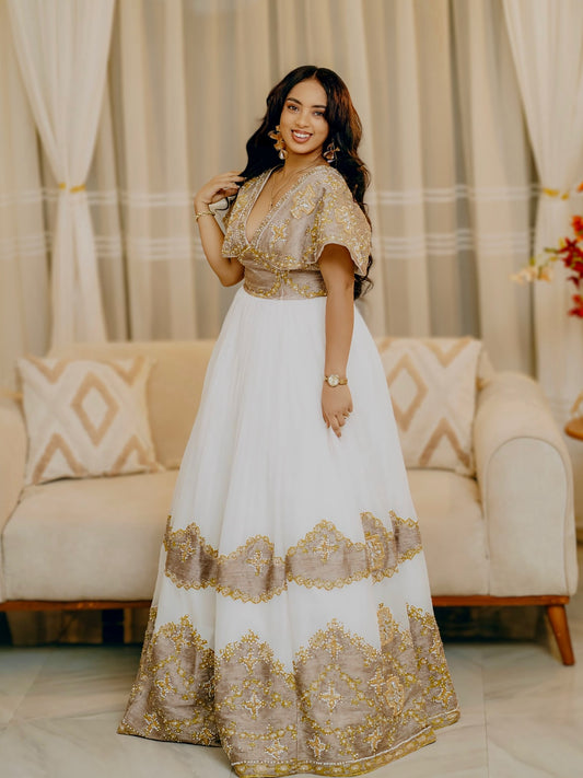 Kal Queen Closet Brown Habesha Wedding Dress – Classic Ethiopian Style for Bridal Ceremonies