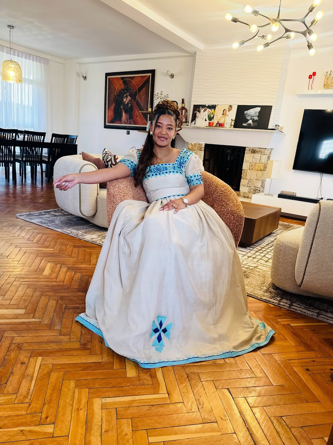 Habesha Kemis – Royal Blue Embroidered Traditional Outfit