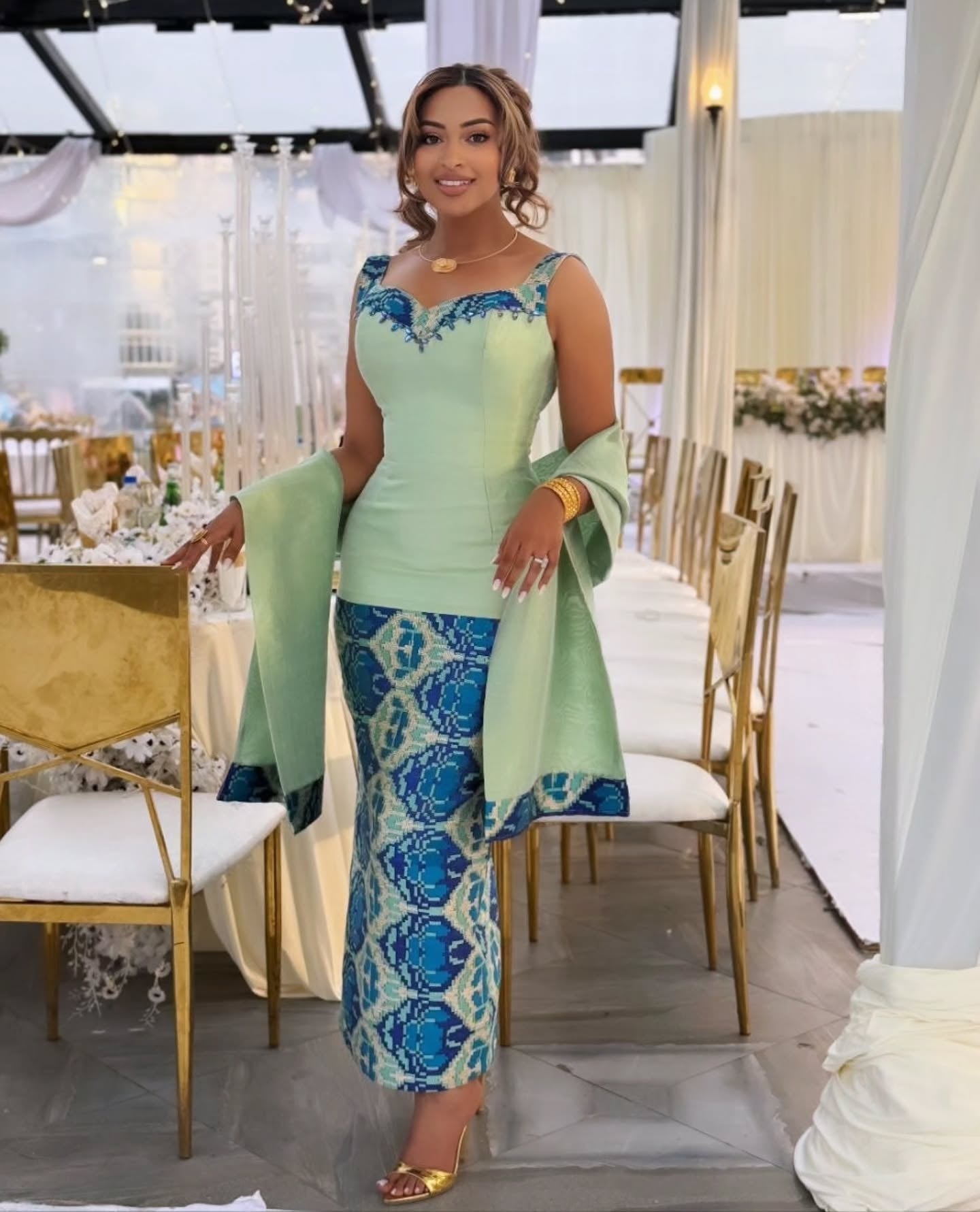 ENKU Design Blue Ethiopian Dress in Handwoven Fabric mermaid style – P – Habesha Dress Store