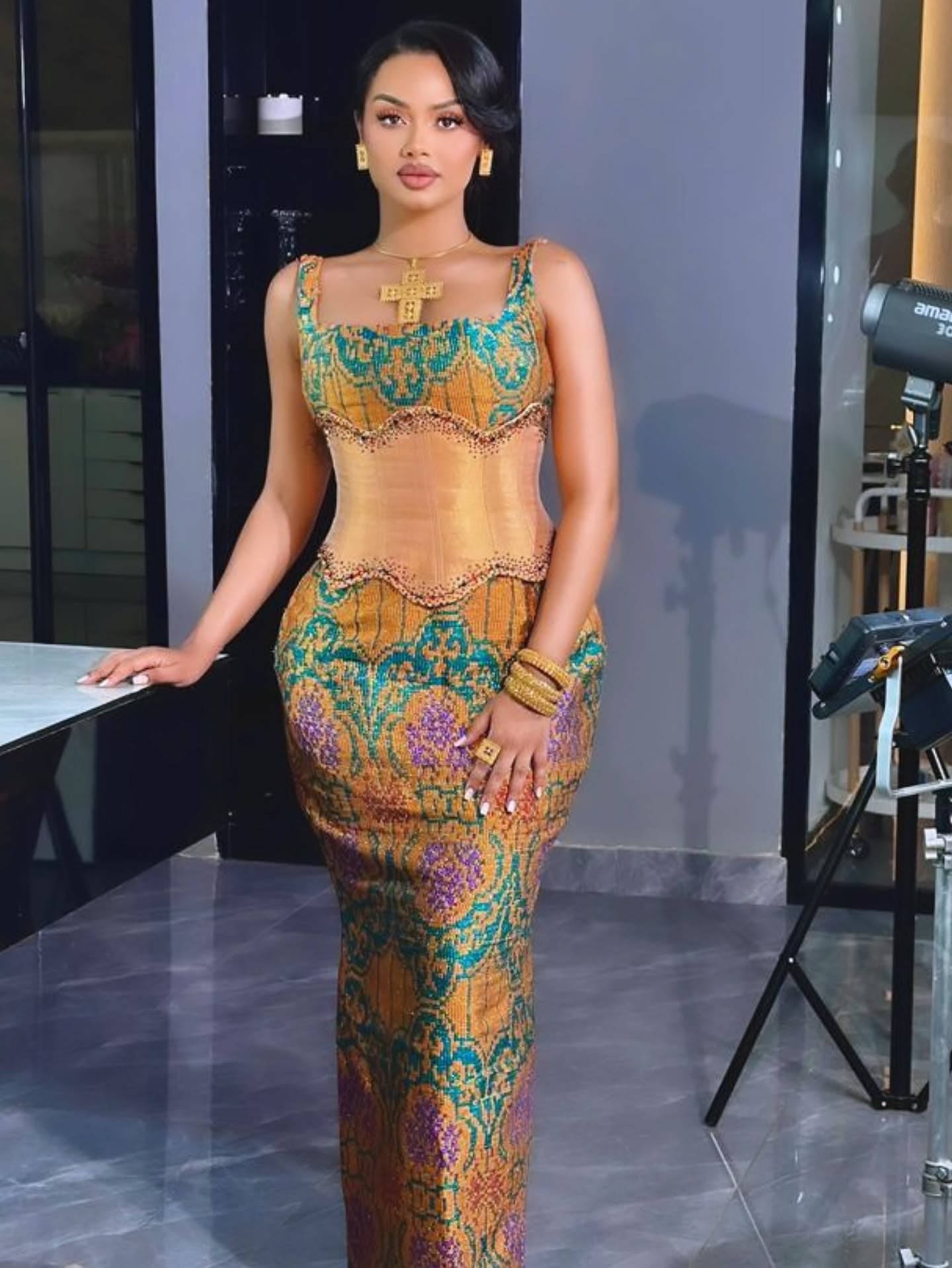 ENKU Design Gold Ethiopian Dress in Cotton mermaid – Designer Bridal C – Habesha Dress Store