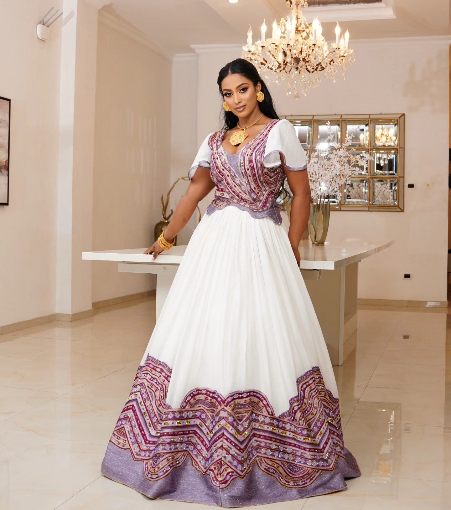 Purple Ethiopian Dress | Authentic Habesha Kemis