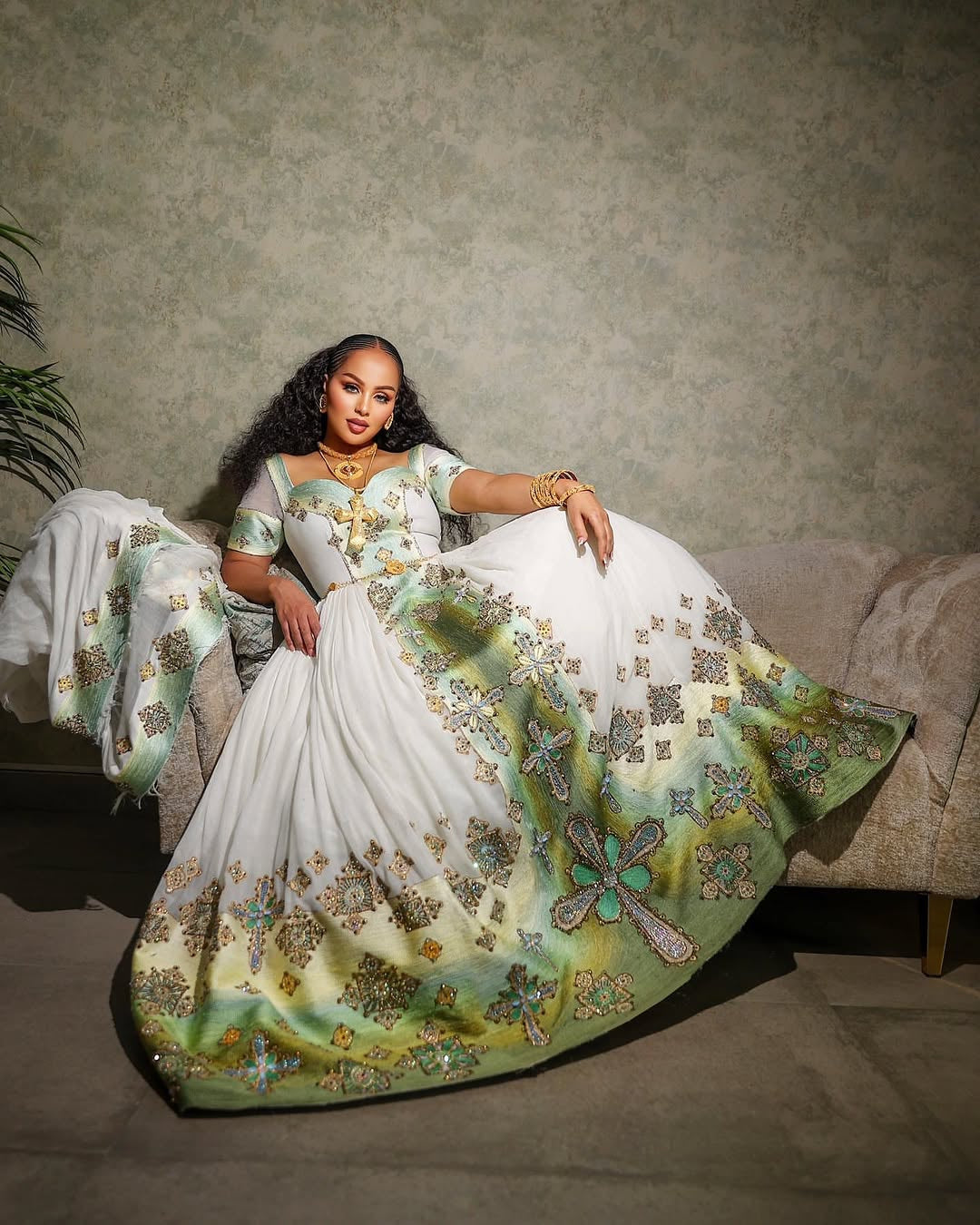 Ethiopian Dress – Authentic White Cotton Kemis with Gold Borders for Weddings