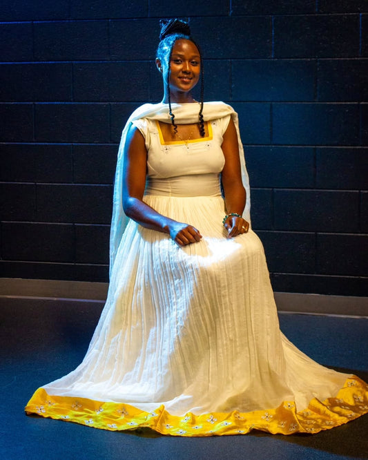 Yellow Habesha Dress | Elegant Handmade Cotton Traditional Dresses