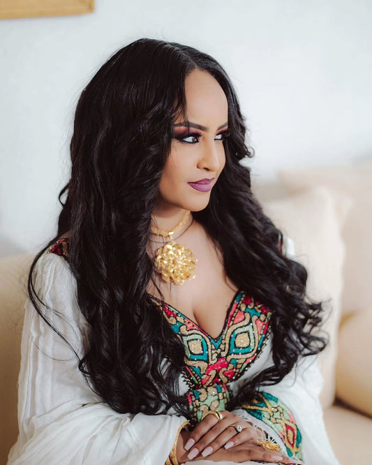Habesha Kemis – multi color Embroidered Ethiopian Cultural Dress