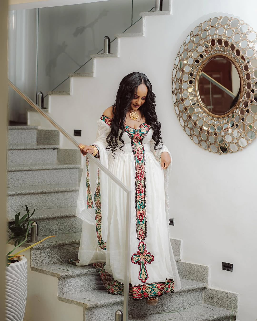 Habesha Kemis – multi color Embroidered Ethiopian Cultural Dress