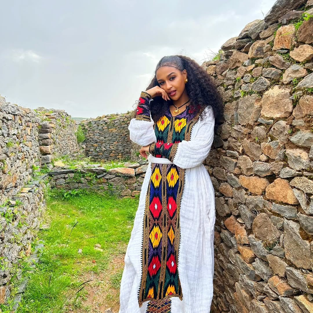 Colorful Gonder Fetel Habesha Kemis – Traditional Ethiopian Dress for Women