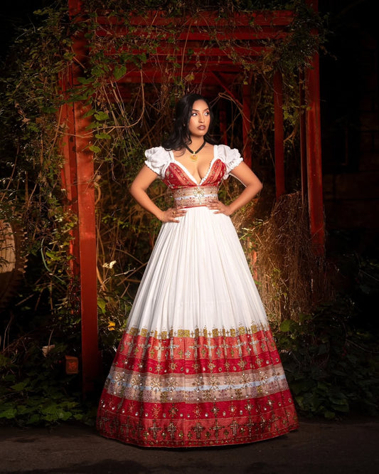 Red Habesha wedding Kemis – Elegant Ethiopian Outfit for Weddings & Festivals