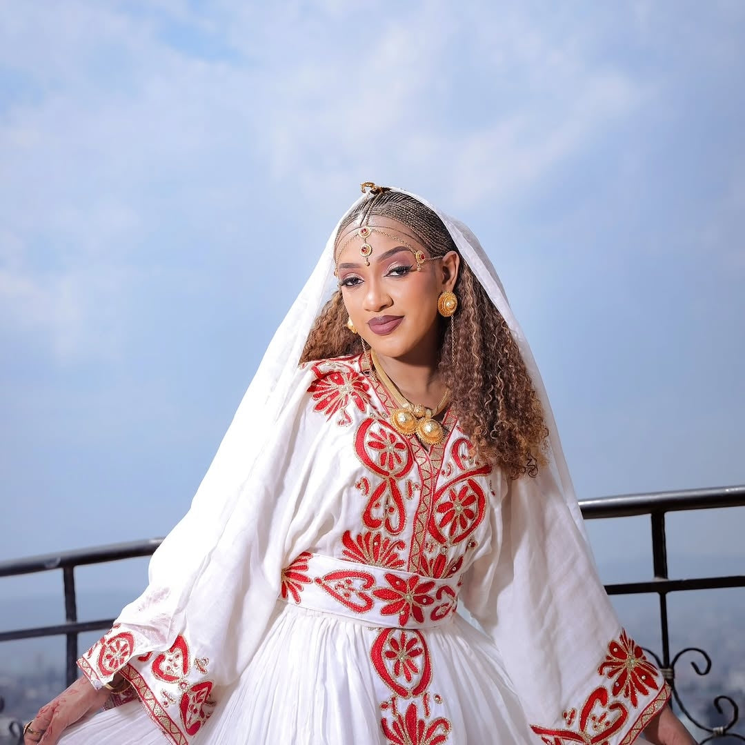 Red Habesha Dress New Design  Modern Ethiopian Traditional Outfit wit   Habesha Dresses Store
